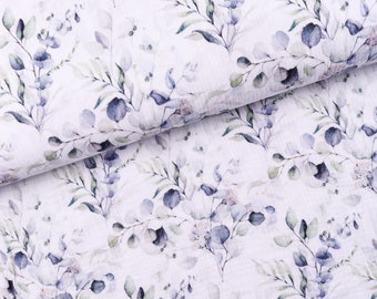 Muslin fabric Double Gauze Watercolor dried flowers on white from 0.5 m (15.00/meter)