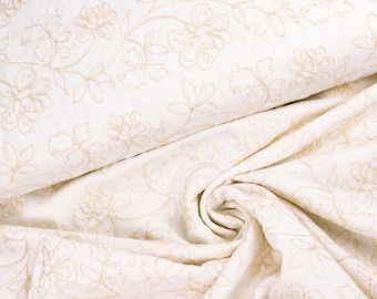 Viscose linen fabric / embroidered linen flower tendrils on cream from 0.5 m (22.00/meter)