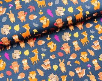 Summer sweat fabric French Terry forest animals on dark petrol from 0.5 m (20.00/meter)