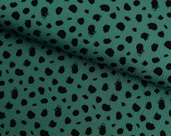 Musselin Double Gauze large polka dots on emerald green from 0.5 m (16.00/meter)