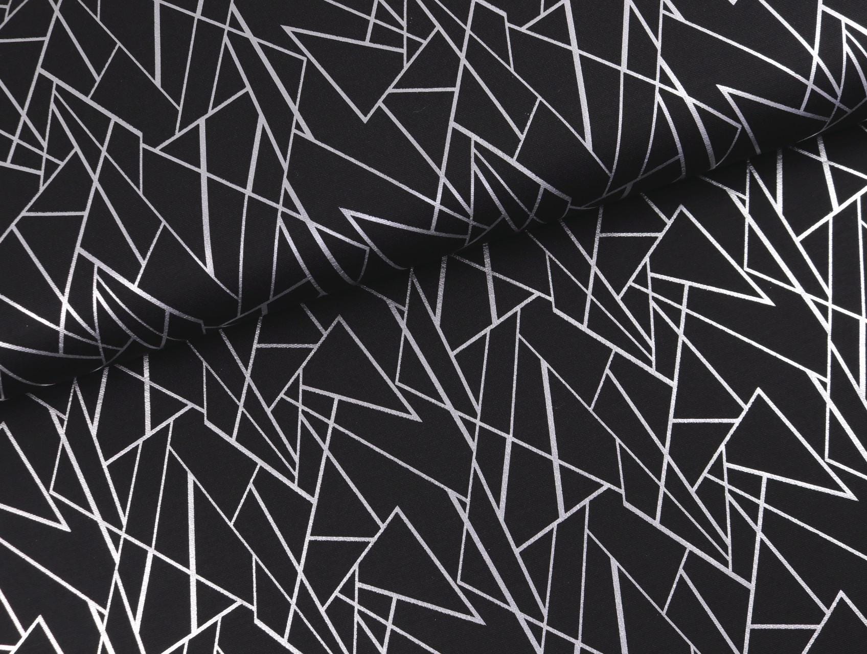 Romanit Punta de Roma Jersey "Foil" Triangle Silver Foil on Black from 0.5 m (19.00/meter)