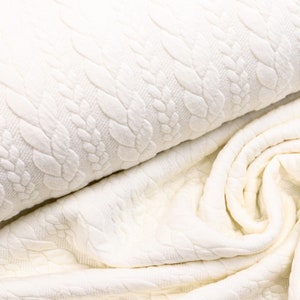 Jacquard sweat fabric ZUVA cable knit pattern in cream white from 0.5 m (16.00/meter)