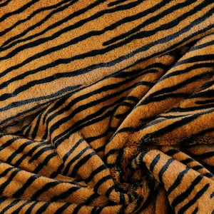 Faux fur fabric plush Africa Safari Tiger light brown black from 0.5 m (12.00/meter)