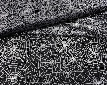 Tüll Stoff Mesh Spinne Spider Web Silber auf Schwarz ab 0,5m (13,00/m)