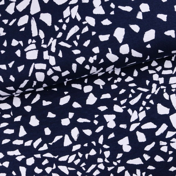 Viscose jersey fabric abstract pebbles white on dark blue from 0.5 m (15.00/meter)