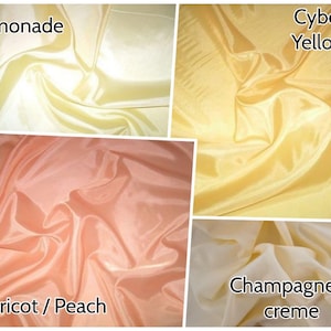 Pu&ograve; includere: Quattro campioni di tessuto in diverse tonalit&agrave; di giallo e pesca. I campioni sono etichettati "Lemonade", "Cyber Yellow", "Apricot/Peach" e "Champagner/creme".