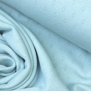 Strickjersey Stoff Ajour Fein Pointoille Lochmuster Rauten in Hellblau ab 0,5m (12,00/m)
