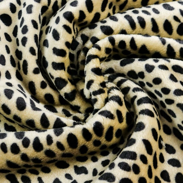 Plüsch Stoff Leopard Katze schwarze Punkte auf Beige ab 0,5m (16,00/m)