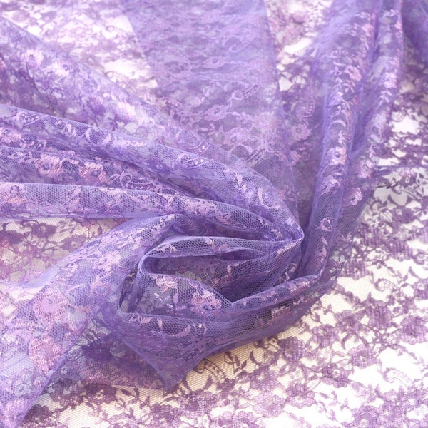 Raschel lace tulle lace fabric small flowers in lilac from 0.5 m (6.30/meter)