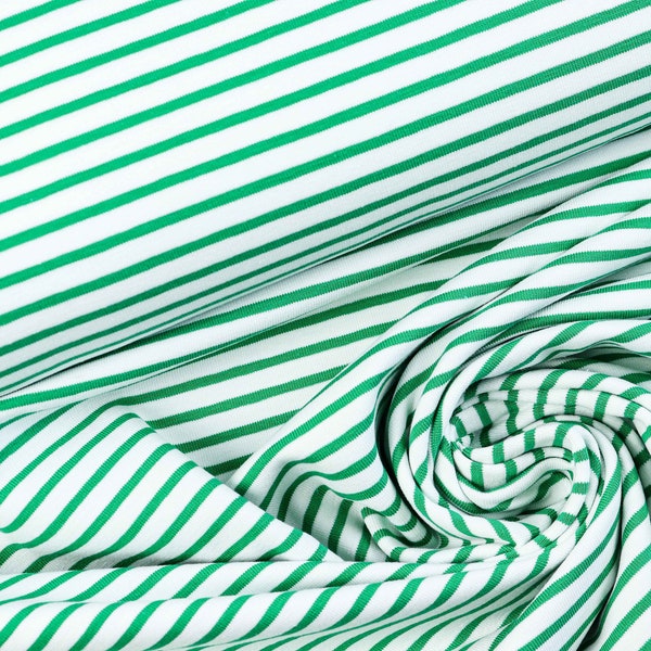 Tissu jersey de coton jersey rayé vert blanc à partir de 0,5 m (16,00/mètre)