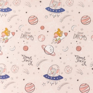 Baumwollstoff Webware Tom & Jerry Sweet Dreams im Weltraum auf Hellrosa Lizenzstoff ab 0,5m (13,90/m)
