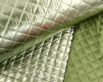 Stepper wattiert / Jacken Steppstoff mit kuscheliger Innenseite Disco Rauten Grün metallic ab 0,5m (26,00/m)