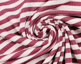Jersey côtelé en jersey de coton - rayures de 1 cm de large en vieux rose/crème à partir de 0,5 m (17,00/mètre)
