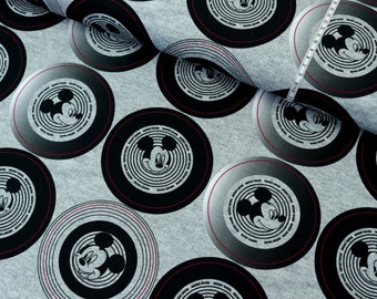 Baumwolljersey Stoff Disney Mickey Maus Schallplatten Lizenzstoff ab 0,5m (22,00/m)