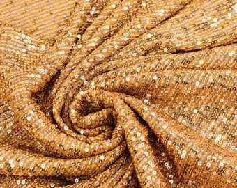 Tessuto a maglia fine con paillettes mica in oro da 0,5 m (16,00/metro)