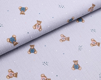 Musselin Double Gauze kleine Teddybären auf Graublau ab 0,5m (14,00/m)