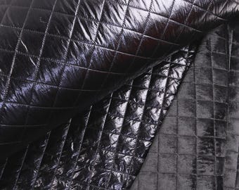 Stepper wattiert / Jacken Steppstoff mit kuscheliger Innenseite Disco Rauten schwarz metallic ab 0,5m (26,00/m)
