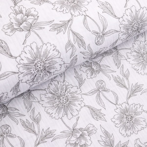 Muslin fabric double gauze flowers on white from 0.5 m (12.00/meter)