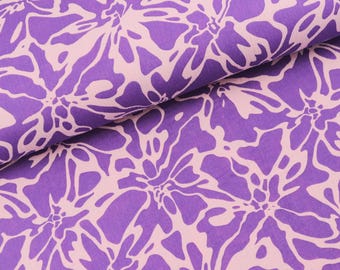 Muslin fabric double gauze abstract flowers on purple pink from 0.5 m (15.00/meter)