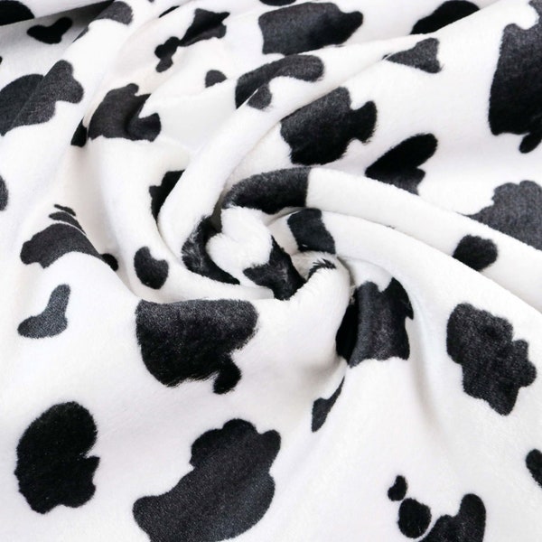 Tissu peluche vache tacheté noir blanc de 0,5 m (16,00/mètre)