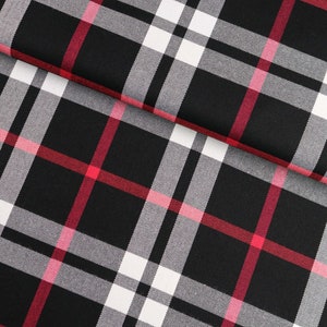 Tartan fabric elastic checked red white on black from 0.5 m (13.00/meter)