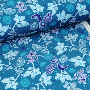 Softshell Stoff Blumen / florale Blüten auf Petrol und Türkis ab 0,5m (22,00/m)