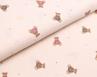 Musselin Double Gauze kleine Teddybären auf Vanillecreme ab 0,5m (14,00/m)