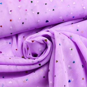 Tüll Stoff Glitzer Herzen auf Flieder perfekt für Zuckertüten ab 0,5m (13,00/m)