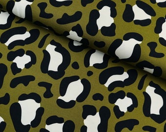 Summer sweat fabric French Terry Modal with large leopard print on olive green from 0.5 m (24.00/meter)