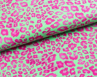 Cotton jersey fabric Leo on light green pink from 0.5 m (19.00/meter)