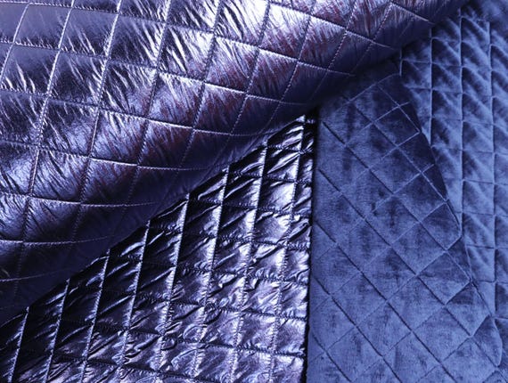 Stepper wattiert / Jacken Steppstoff mit kuscheliger Innenseite Disco Rauten Blau metallic ab 0,5m (26,00/m)