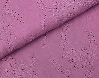 Musselin Stoff Double Gauze Embroidery Ranken Mauve mit Stickerei ab 0,5m (17,00/m)