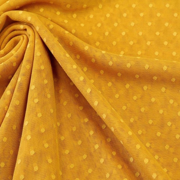 Tissu tulle dentelle Dottie pois 4 mm jaune moutarde à partir de 0,5 m (9,60/mètre)