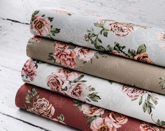 Canvas cotton fabric bags & decorative fabric with roses in different colors from 0.5 m (16.00/meter)