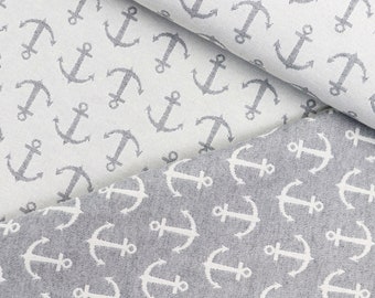 Tissu décoratif jacquard des deux côtés avec ancres en ligne gris / blanc gris à partir de 0,5 m (20,00/mètre)