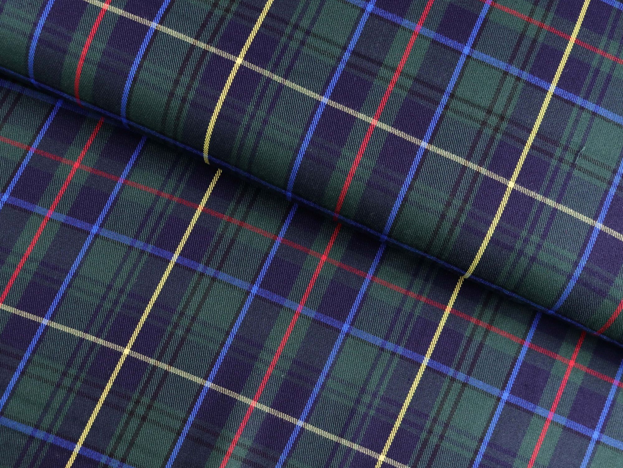 Tartan Glenncheck Fabric Checked Kilt Dark Green Navy Blue Yellow