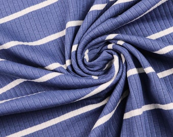 Jersey côtelé en jersey de coton - rayures de 3,7 cm/0,6 cm de large en bleu jean/crème à partir de 0,5 m (17,00/mètre)