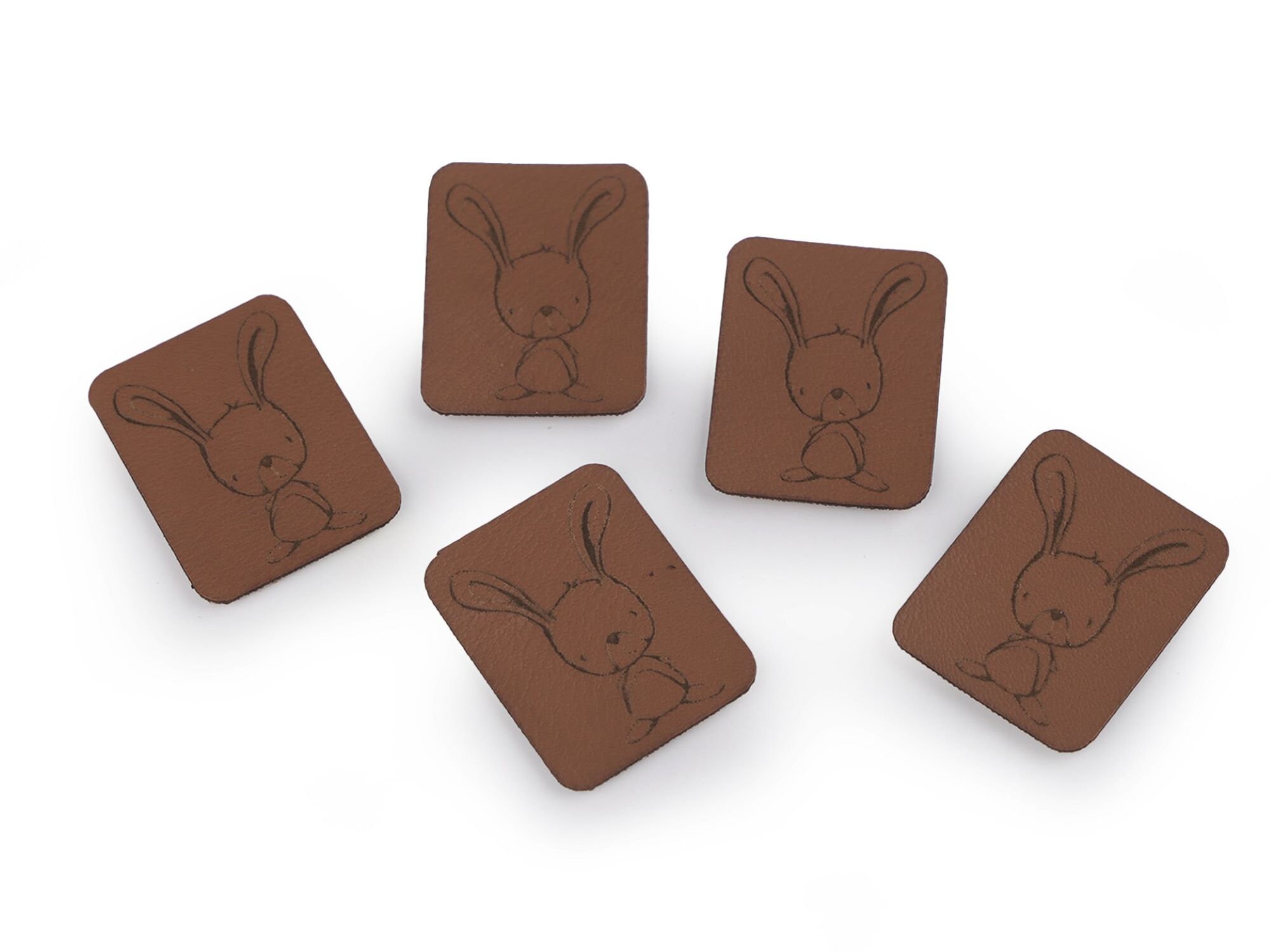 Faux leather label patch as a patch rabbit on brown 23 x 30 mm / (1.69/piece)
