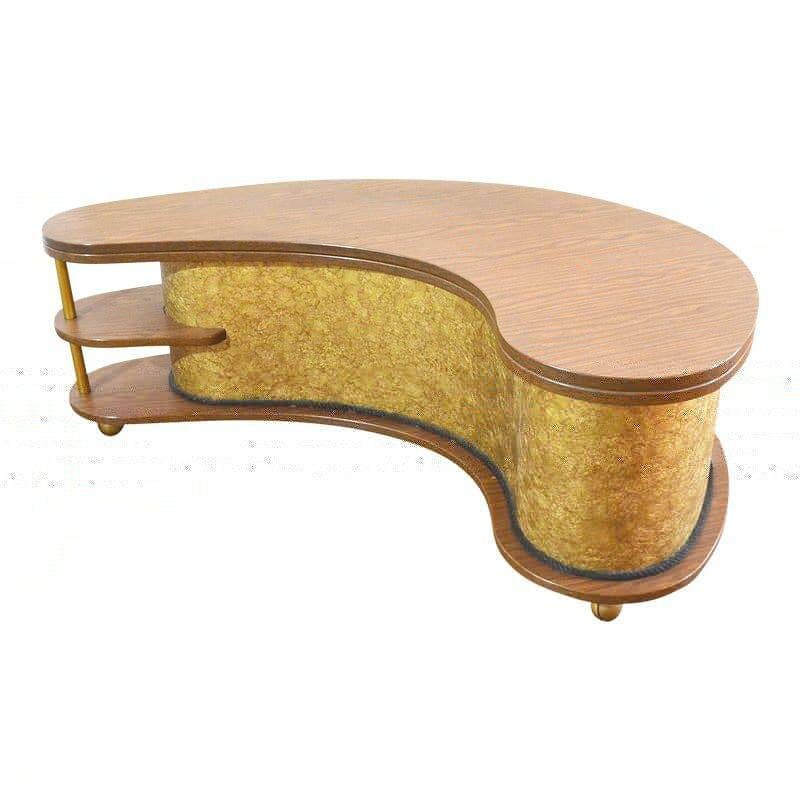 Vintage Kidney Shape Coffee Table With Surprise Bar Mid