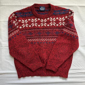 Woolrich Vintage Red Marled Wool Nordic Sweater Size Medium Excellent Condition