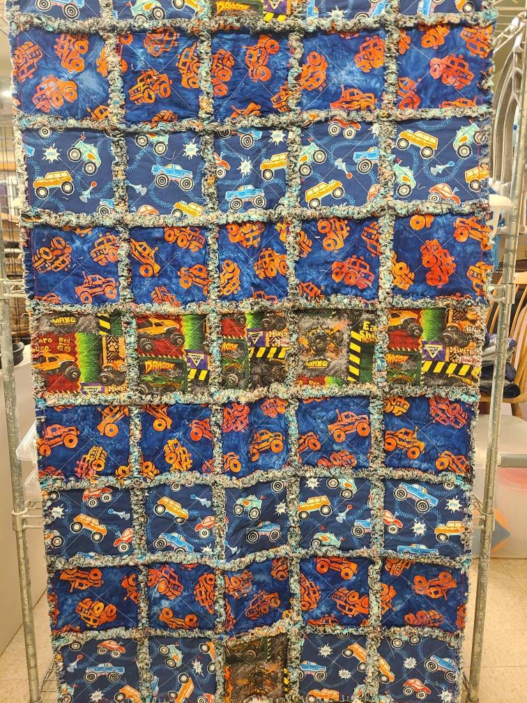 Monster truck rag quilt, lovie blanket, monster theme, monster truck decoration,