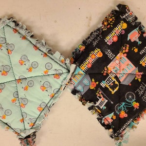 Rag potholders, foxes, strawberries, biking, sunflowers, wine, readers, football, fall truck, free shipping,