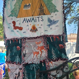 41 x 39 Woodland Rag Quilt, baby blanket, toddler blanket, baby shower gift, birthday gift, lovey, rag throw quilt, country rag quilt