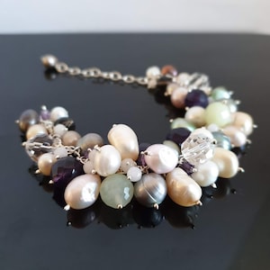 Bracelet Adjustable Natural Stones  Sterling Silver