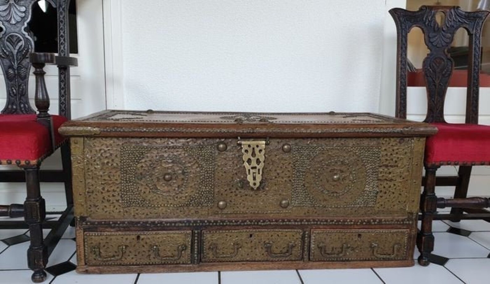 Rare Antique Omani African Zanzibar Chest Brassmounted Early 19th