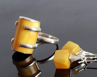 Earrings & Ring Genuine Natural Baltic Amber Sterling Silver No Pressed Ambar Genuino Ambra Autentica  天然琥珀