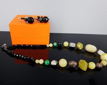 Necklace & Earrings Natural Stones Black onyx Jade Agate