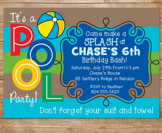 pool birthday party invitation boys swimming party water etsy