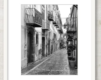 Black and White Europe photography, Sicily Italy Photo, Cefalu, Europe Travel Decor Wall Art Print