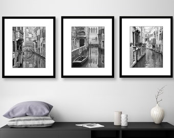 Venice Italy, Black and White Photography, Travel Decor Wall Art, Europe, Set of 3 Prints, Vertical Print Set